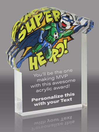 Soccer Superhero Acrylic Award- Male 5x6 inch [ASH-SC-M-56-Q]