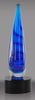 Blue Twist Raindrop Art Glass Award on Black Base 10.25