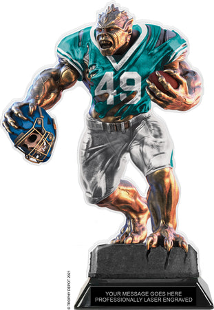 Beast Football Choose Your Number Acrylic Trophy - 10 inch Teal [TACR10-BST-FB-TEAL-Q]