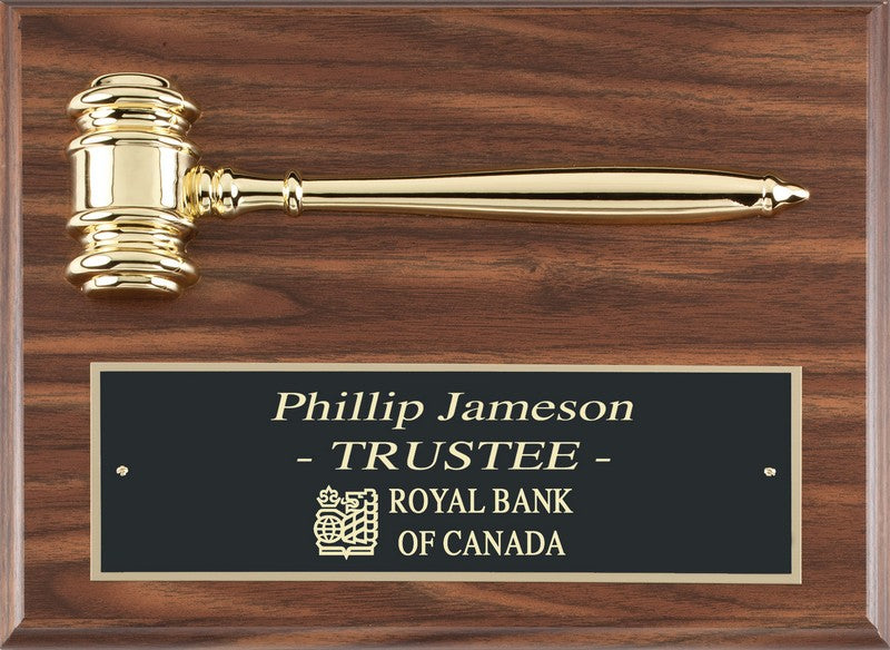 12" x 9" Walnut Finish Plaque with Metal Gavel [PM100-129]