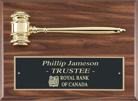 12" x 9" Walnut Finish Plaque with Metal Gavel [PM100-129]