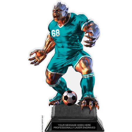Beast Soccer Choose Your Number Acrylic Trophy - 10 inch Teal [TACR10-BST-SC-TEAL-Q]