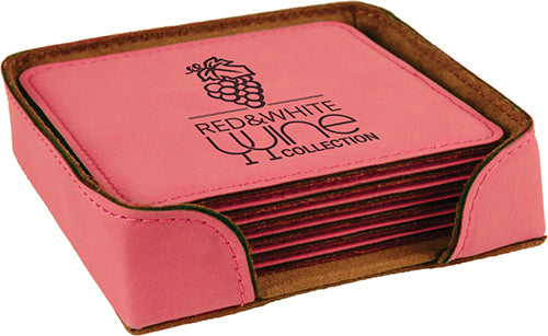 Pink Square Leatherette 6-Coaster Set [CTSTJSQ-412]