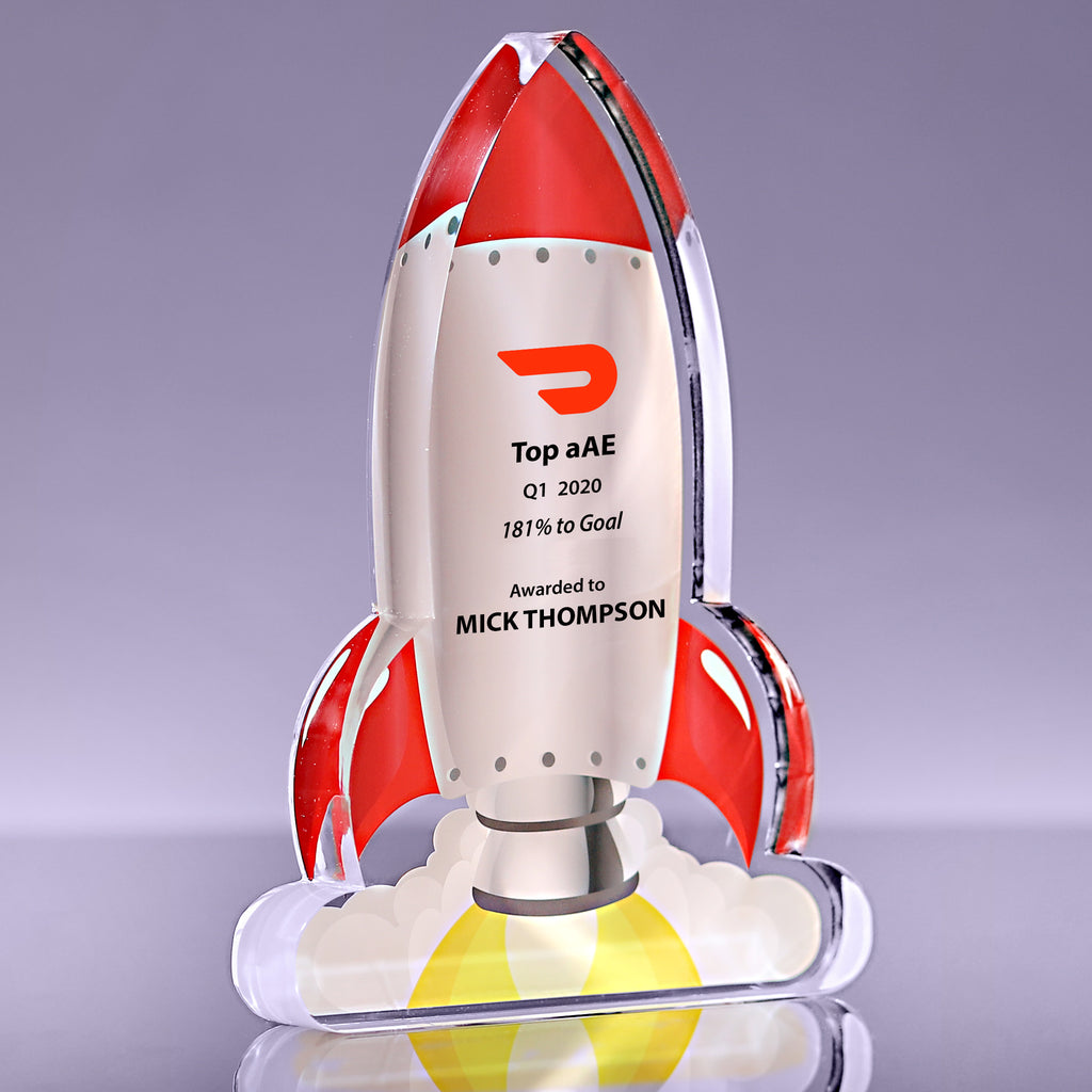 1 inch Thick Acrylic Blast Off Rocket Awards - Red