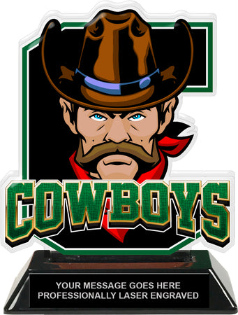 Cowboys Mascot Colorix-T Acrylic Trophy - 6.25 inch Green [TACR6-MSCT-CWBY-GRN-Q]