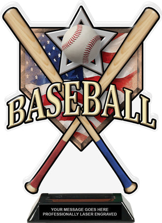 Baseball Home Plate Colorix Acrylic Trophy- 10 inch Wood Bats [TACR10-HP-BSW-Q]