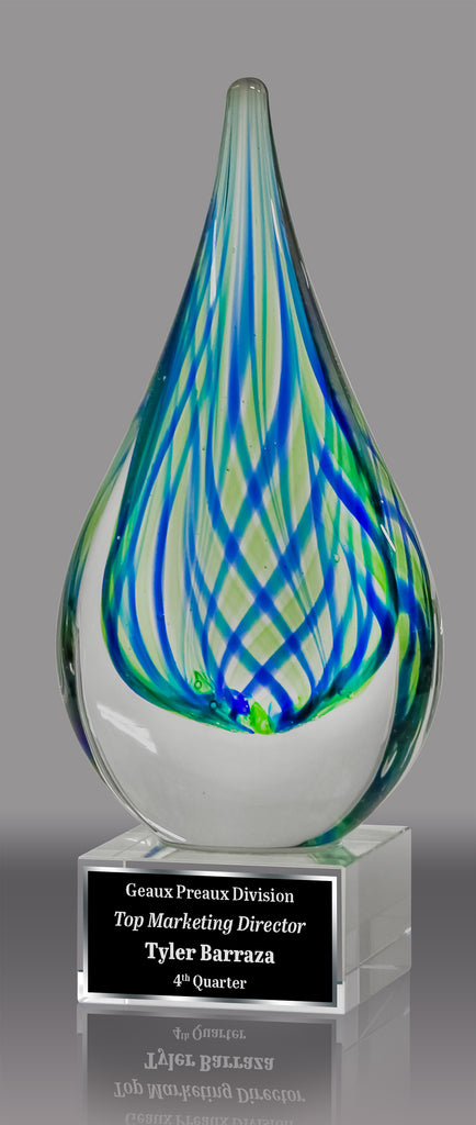 Blue and Green Teardrop Art Glass Award 8" AGT2266-8
