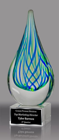 Blue and Green Teardrop Art Glass Award 8" AGT2266-8