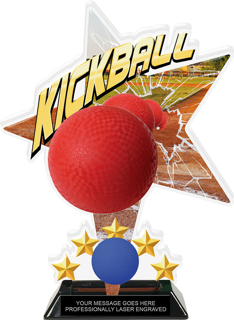 Kickball Shattered Star Colorix Acrylic Trophy- 10 inch [TACR10-STR-KKBL-Q]