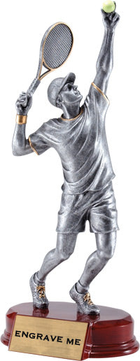 Tennis Pewter & Gold Resin Sculptures on Piano Finish Base- Male