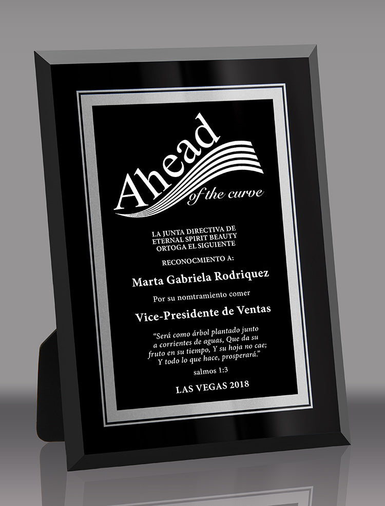 Black Glass Designer Desktop Plaques