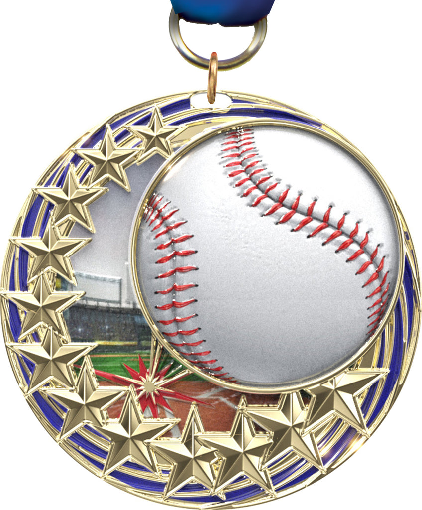 Baseball Blasting Stars Medal - 2.25 inch [MSSB2-BS]