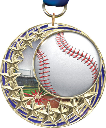 Baseball Blasting Stars Medal - 2.25 inch [MSSB2-BS]