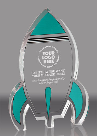 Teal Rocket Acrylic Award - 6 inch [ATRKT-TEAL-6-Q]