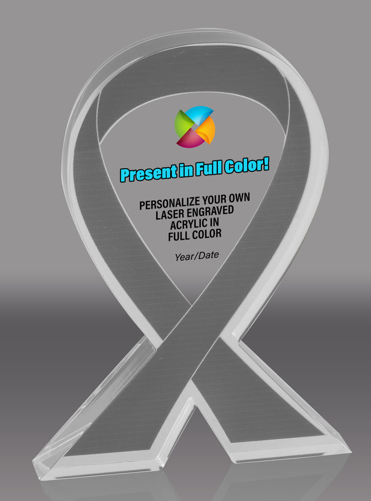 Custom Gray Awareness Ribbon Acrylic Award - 5 inch [ATRIB-GRY-5-FC-Q]