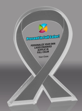 Custom Gray Awareness Ribbon Acrylic Award - 5 inch [ATRIB-GRY-5-FC-Q]
