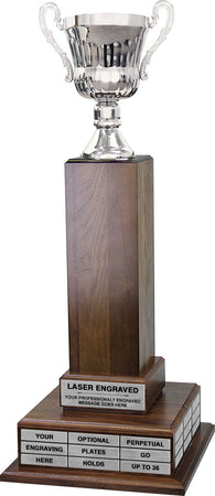 Silver Cup Perpetual Trophy on Genuine Walnut Tower Base 32" [TPP3L-CAMC0A-S]