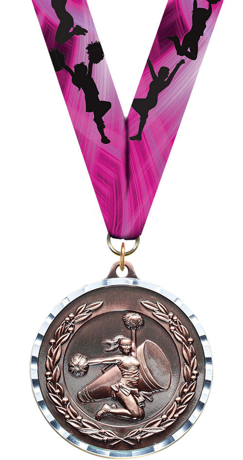 Cheer Diecast Medal with Diamond Cut Border- Bronze [MM2DC-CH-B]