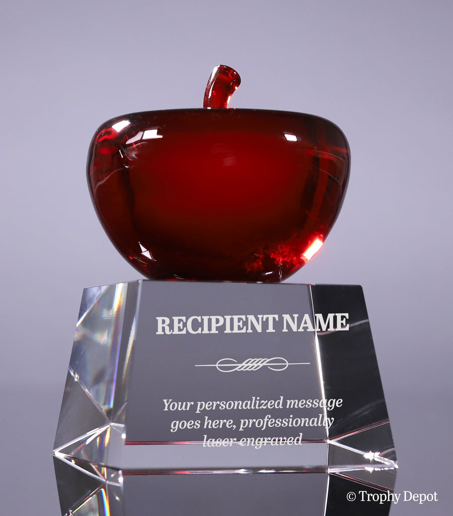 Crystal Red Apple Award with Clear Base [CM189-4]