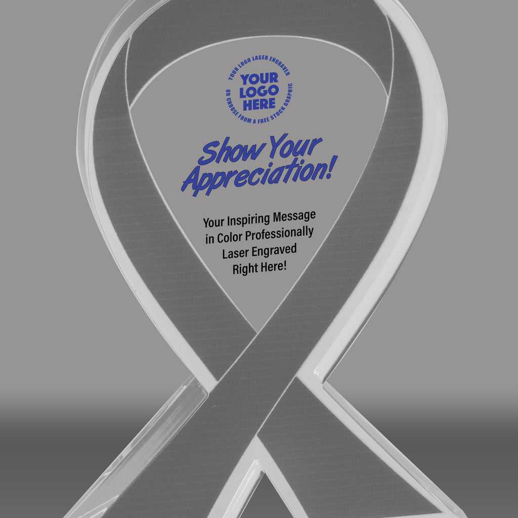 Gray Awareness Ribbon Acrylic Awards - Color