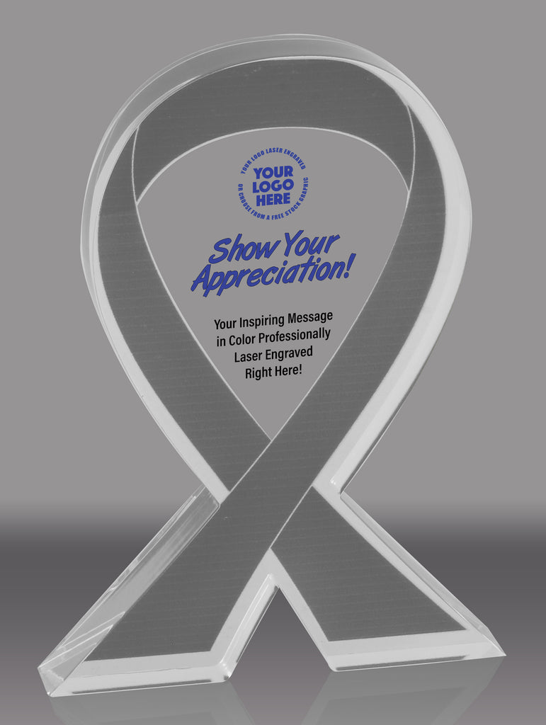 Custom Gray Awareness Ribbon Acrylic Award - 7 inch [ATRIB-GRY-7-FC-Q]