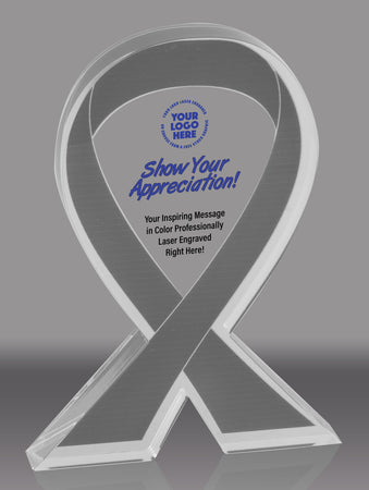 Custom Gray Awareness Ribbon Acrylic Award - 7 inch [ATRIB-GRY-7-FC-Q]