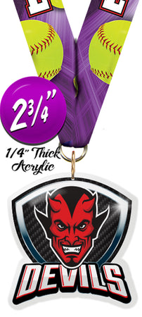 Red Devil Mascot Shield Colorix Acrylic Medal [MACR275-MSCT-RDDV-Q]