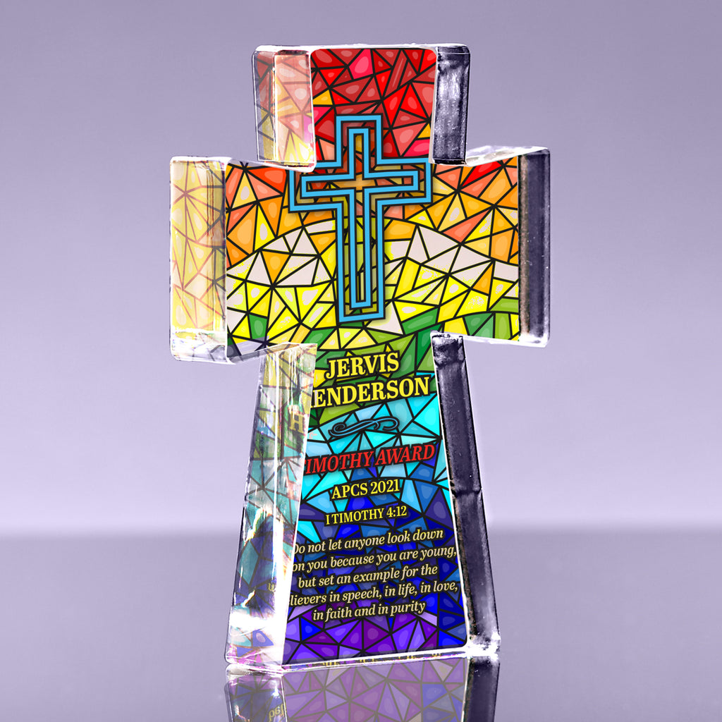 1 inch Thick Stained Glass Acrylic Cross Award - Spectrum - 9 inch [ATCRS19-SG1-Q]