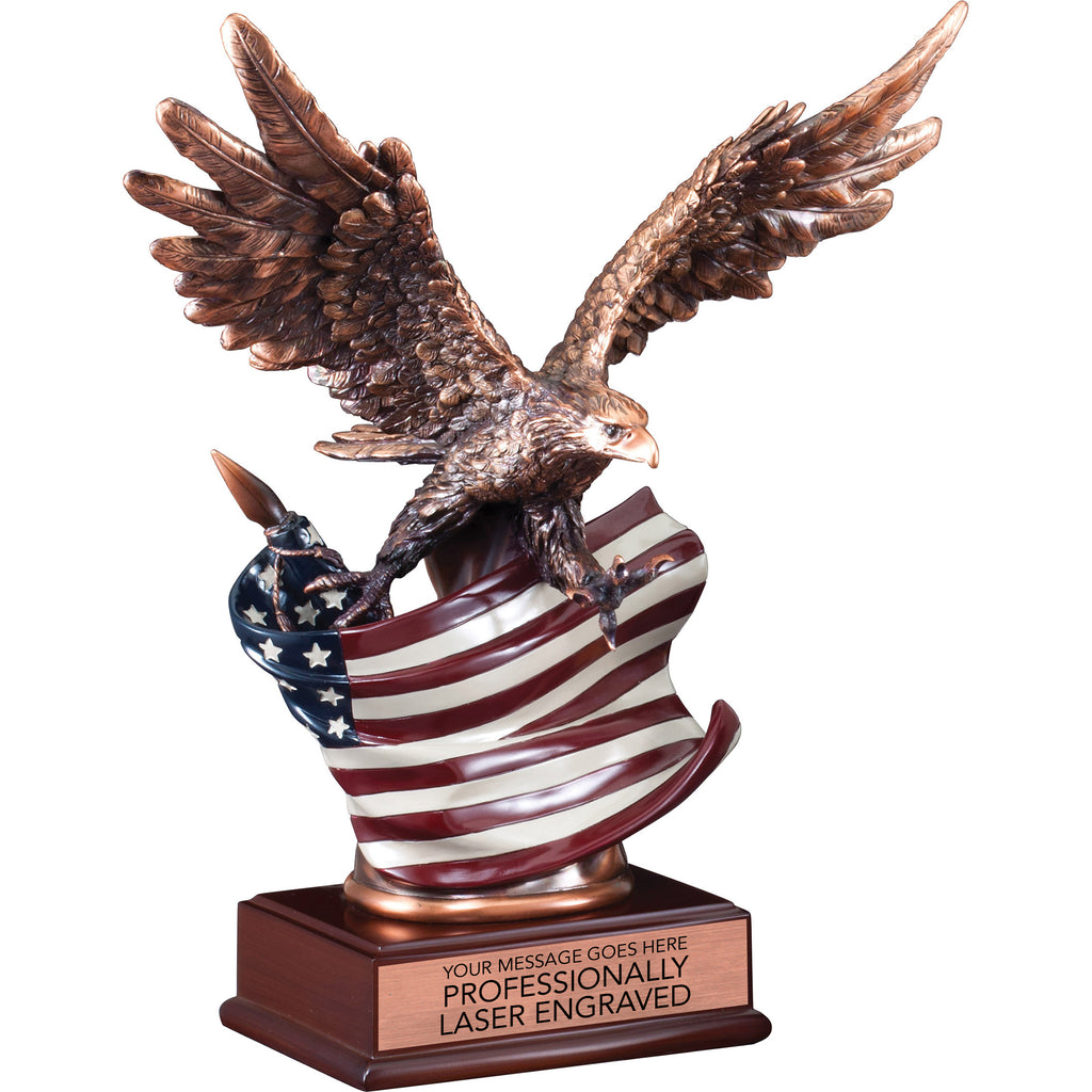 Bronze Resin Eagles with Painted American Flags