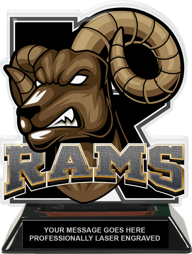 Rams Mascot Colorix-T Acrylic Trophy - 6.25 inch Black [TACR6-MSCT-RAM-BLK-Q]