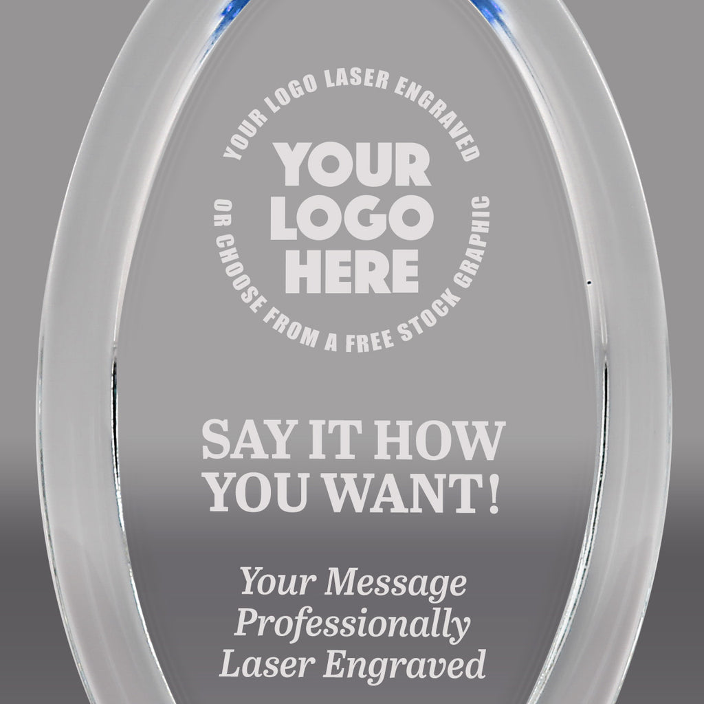 Acrylic Blue Oval Halo Awards - Engraved