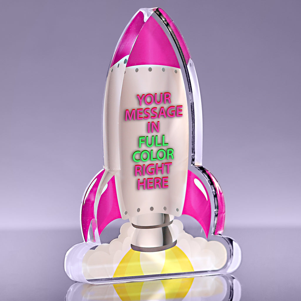 1 inch Thick Acrylic Blast Off Rocket Awards - Pink