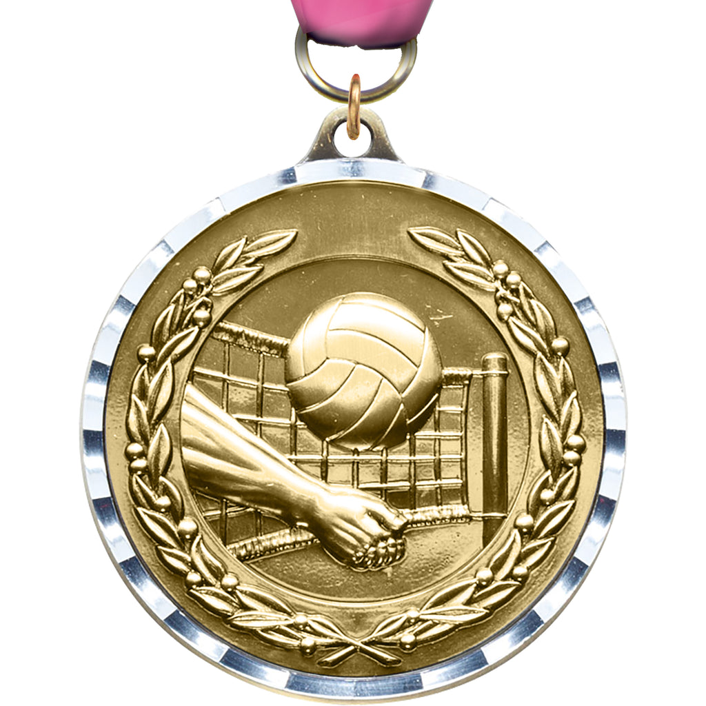 Volleyball Diecast Medal with Diamond Cut Border