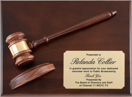 12" x 9" Genuine Walnut Gavel & Block Plaque [PM346-129]