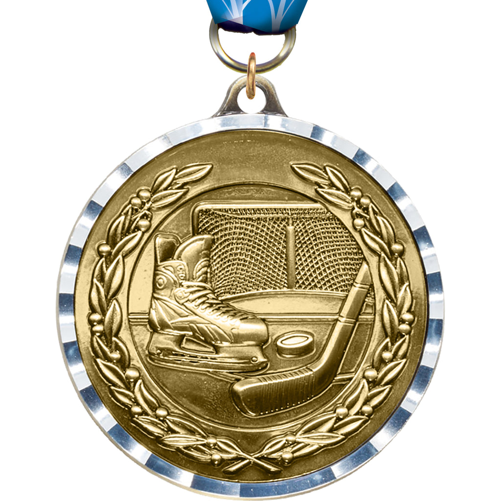 Hockey Diecast Medal with Diamond Cut Border