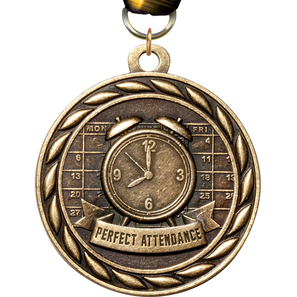 2" Perfect Attendance  Scholastic Medal- Gold [MM3KN2-PA]