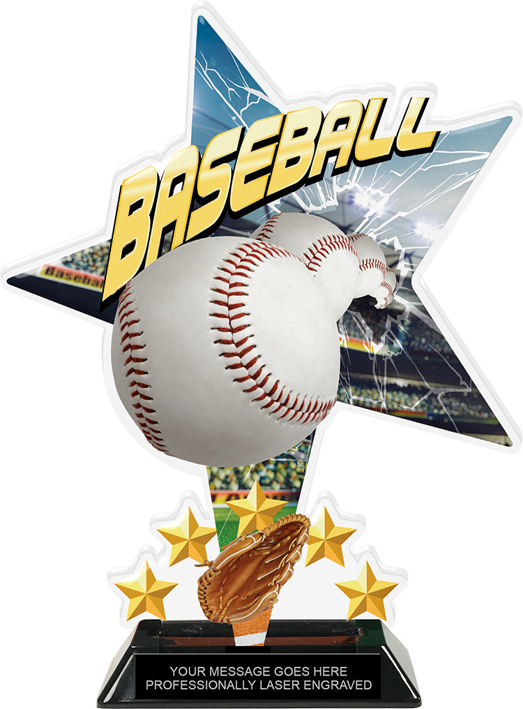 Baseball Shattered Star Colorix Acrylic Trophy- 10 inch [TACR10-STR-BS-Q]