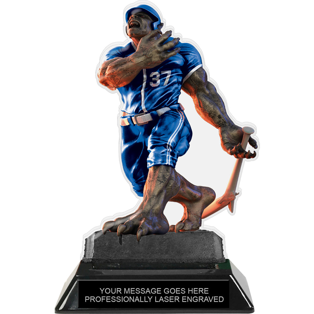 Beast Baseball Choose Your Number Acrylic Trophy - 7 inch Blue [TACR7-BST-BS-BLU-Q]