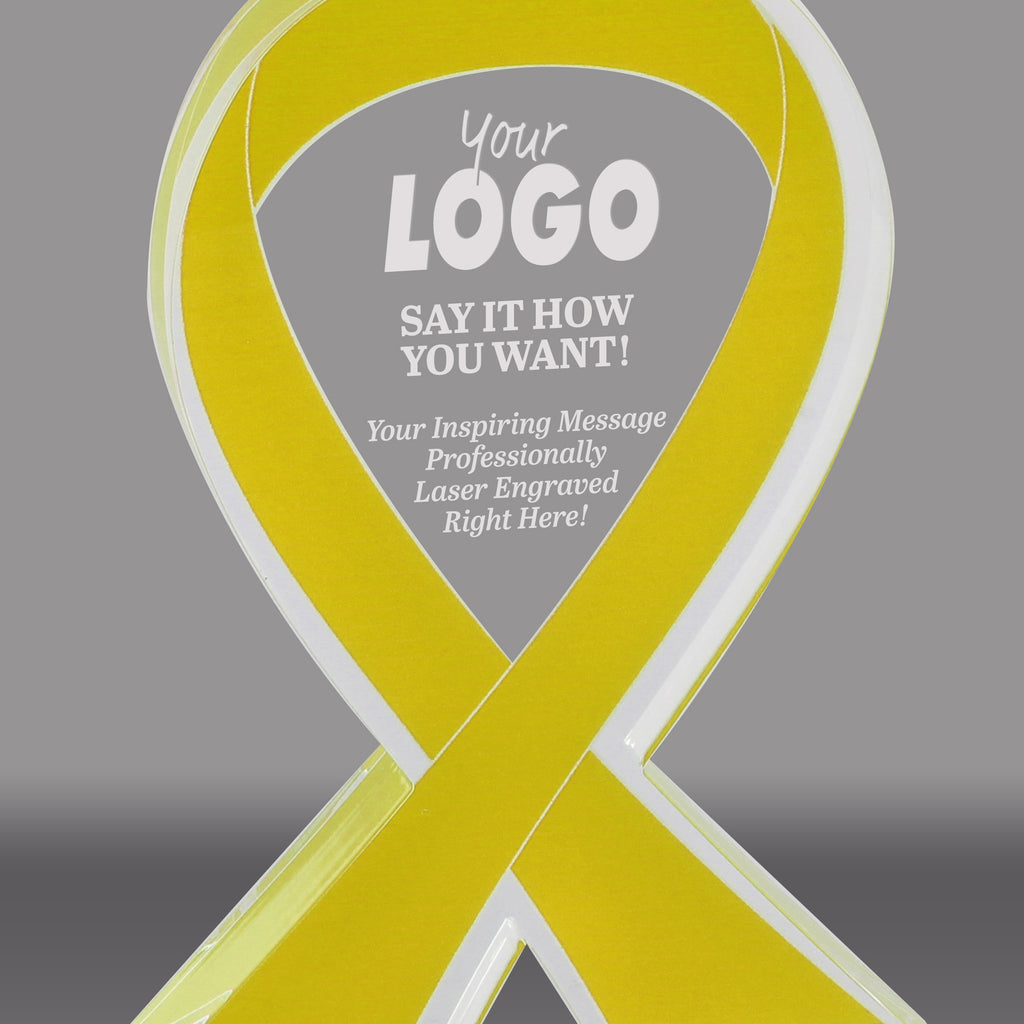 Yellow Awareness Ribbon Acrylic Awards - Engraved