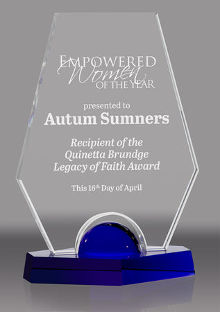 Crystal Hexagon Award on Crystal Blue Base [CF4-8-BLU-X]