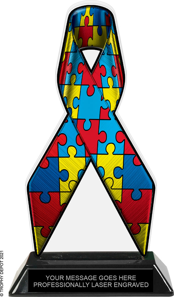 Autism Awareness Ribbon Colorix-T Acrylic Trophy - 8 inch [TACR8-RBN-ASD-Q]