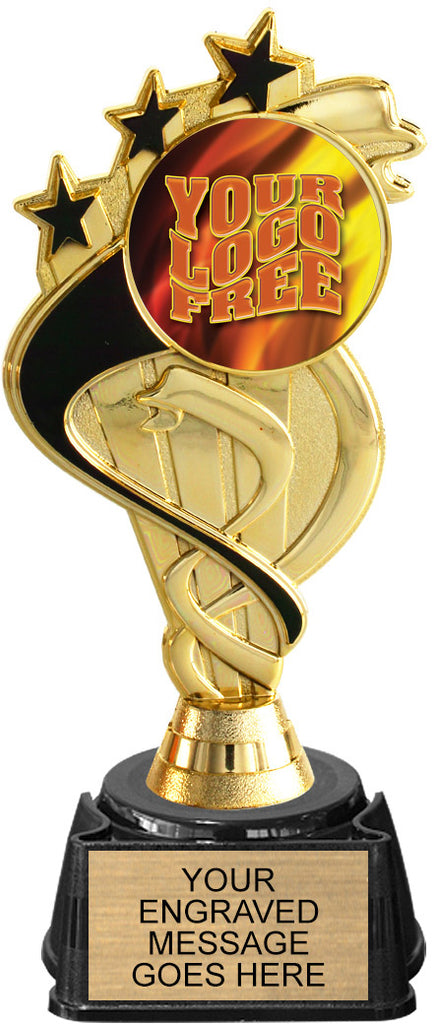 Custom Insert Trophy Custom Black and Gold Triple Shooting Star Insert Trophy on Synthetic ...