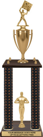 Wood Column 4-Post Trophy w/ Trim [TWD422]