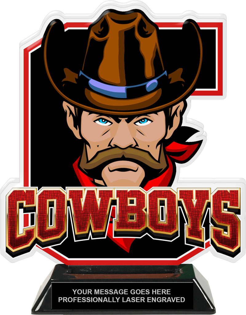 Cowboys Mascot Colorix-T Acrylic Trophy - 8.25 inch Red [TACR8-MSCT-CWBY-RED-Q]