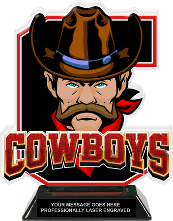 Cowboys Mascot Colorix-T Acrylic Trophy - 8.25 inch Red [TACR8-MSCT-CWBY-RED-Q]