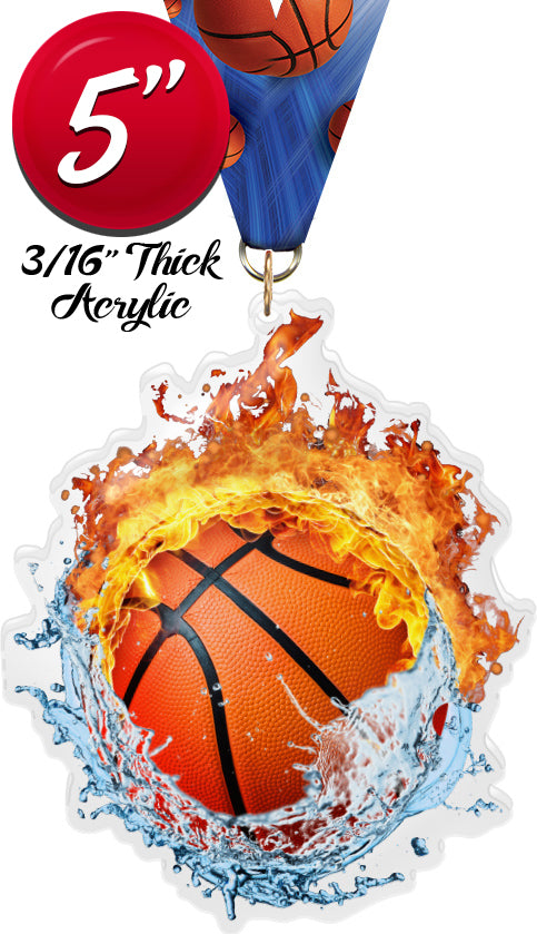 Basketball Fire & Water Colorix-M Acrylic Medal [MACR5-FW-BK-Q]