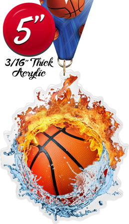 Basketball Fire & Water Colorix-M Acrylic Medal [MACR5-FW-BK-Q]