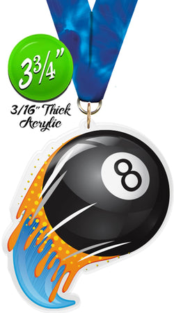 Billiards 8 Ball Splatters Colorix-M Acrylic Medal [MACR375-SPLT-BL8-Q]