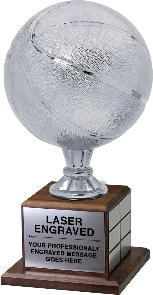 Full Size Silver Finish Basketball Trophy on Genuine Walnut Base [TPP1L-3203-BK]