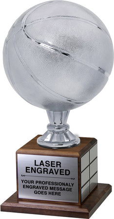 Full Size Silver Finish Basketball Trophy on Genuine Walnut Base [TPP1L-3203-BK]